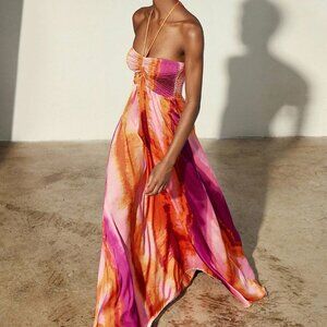 Boho Multicolor Women's Chiffon Tie-Dye Vacation Dress